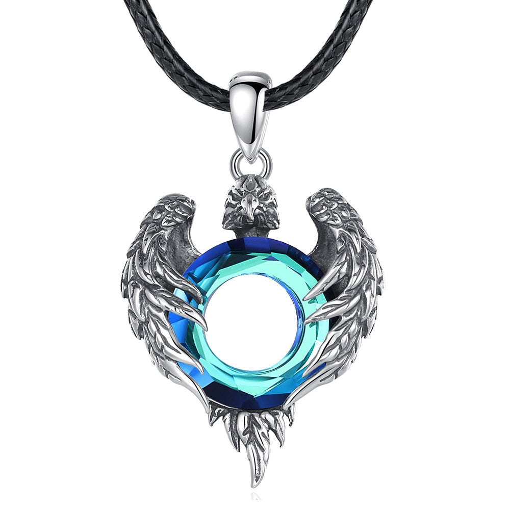 Eudora Real 925 Sterling Silver Eagle Necklace Luxury Austrian Crystal Amulet Pendant Men Women Exquisite Jewelry Party Gift