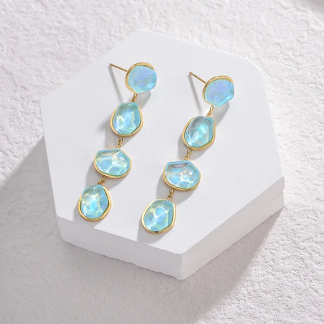 Blue Stone Gold Plated Drop Earrings Jewelry