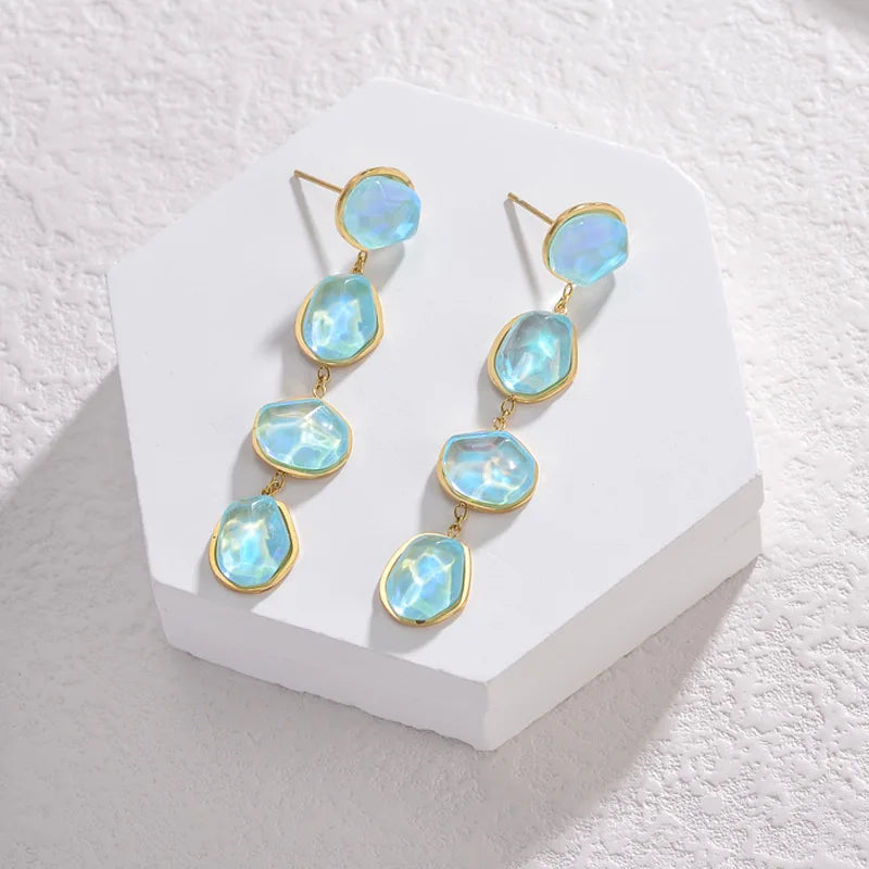 EILIECK 316L Stainless Steel Natural Blue Stone Drop Dangle Earrings for Women New 18K PVD Plated High Quality Fashion Jewelry