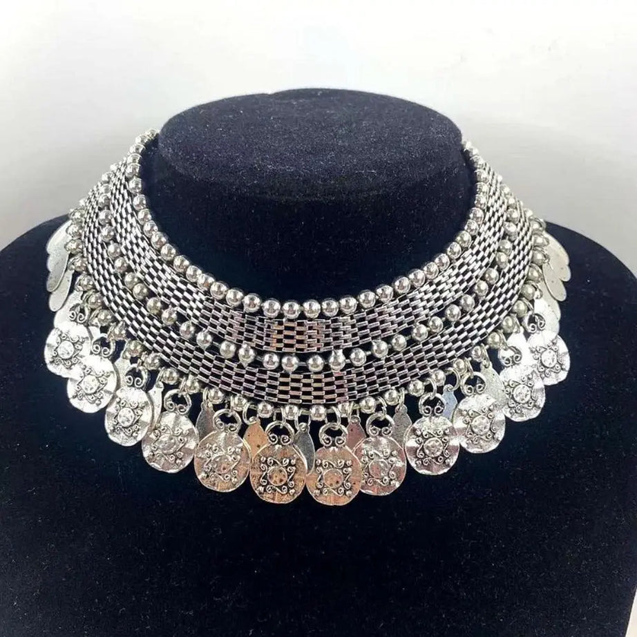 Chunky Coin Tassel Layered Necklace Jewelry