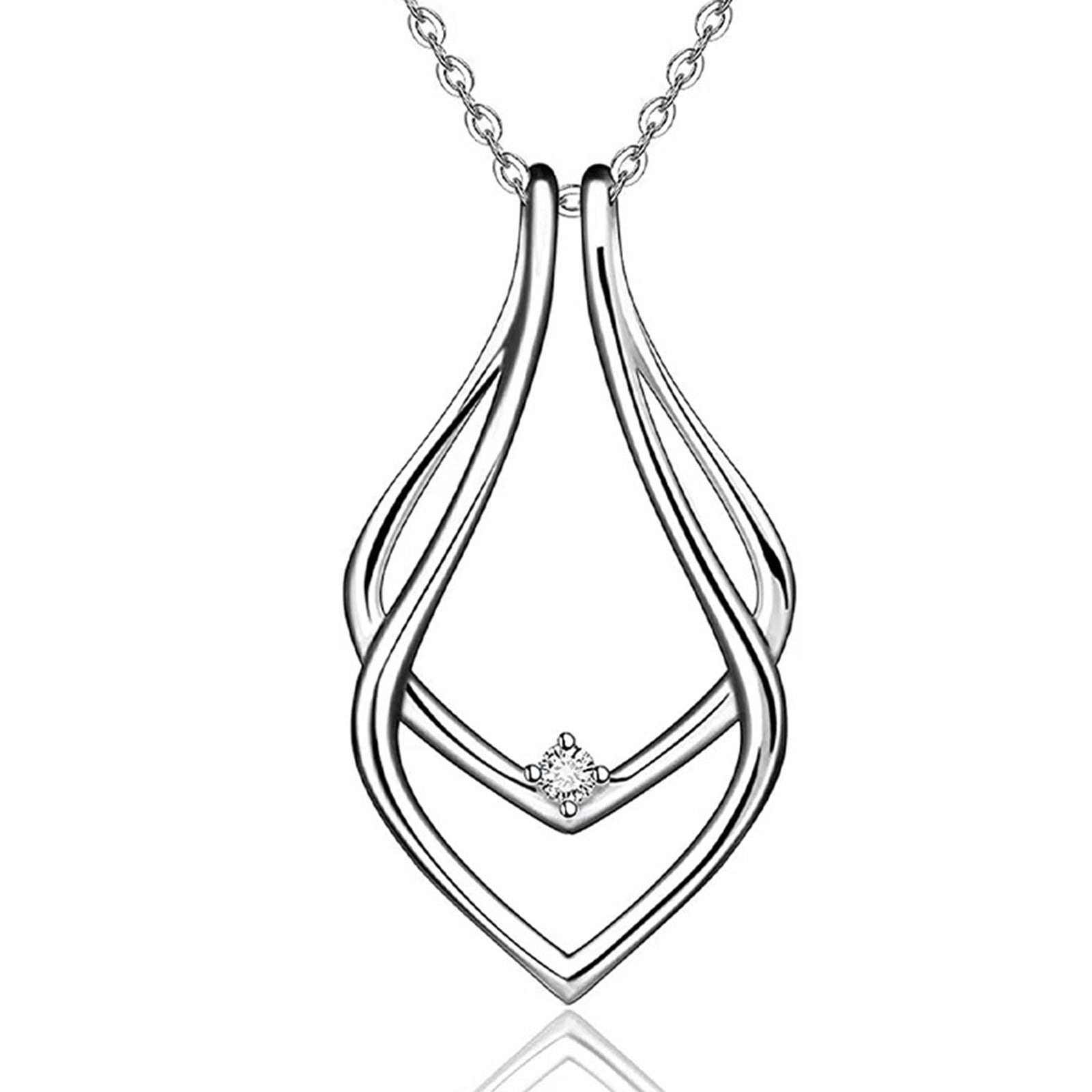 Zinc Alloy Simple Ring Holder Pendant Necklace Geometric Clear Rhinestone Necklace Women Fashion Jewelry Gift 42cm(16 4/8&quot;) Long - Charlie Dolly