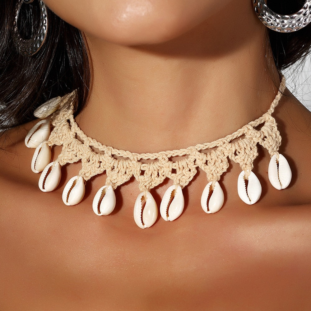 Women Shells Choker Necklaces Natural Sea Cowrie Shell Rope Chain Choker Necklace Summer Jewelry Girl Friendship Gifts Handmade - Charlie Dolly