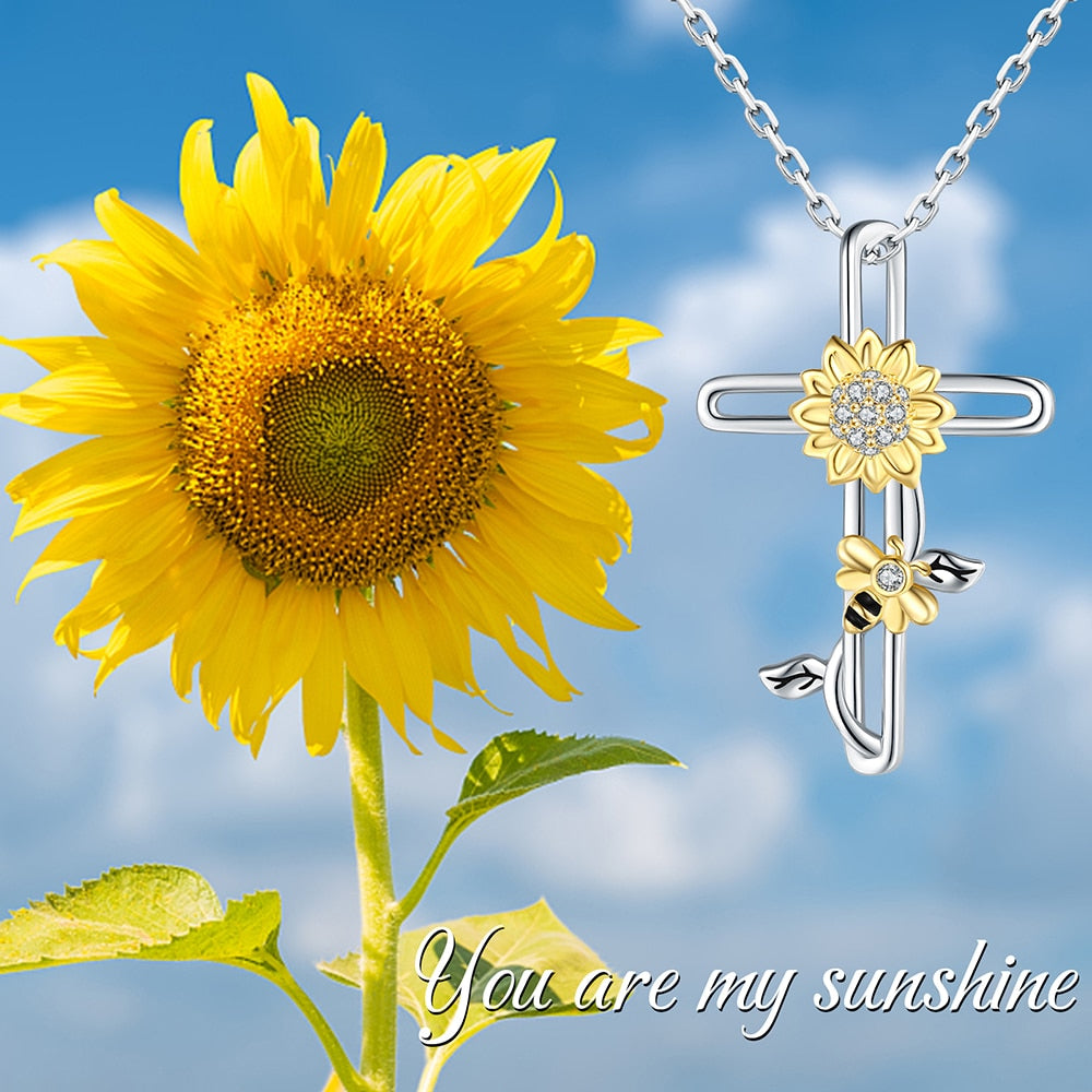 925 Sterling Silver Cross Sunflower Bumble Bee Honeycomb Necklaces Jewelry Mothers Day Birthday Gifts For Women Teen Girls Wife - Charlie Dolly