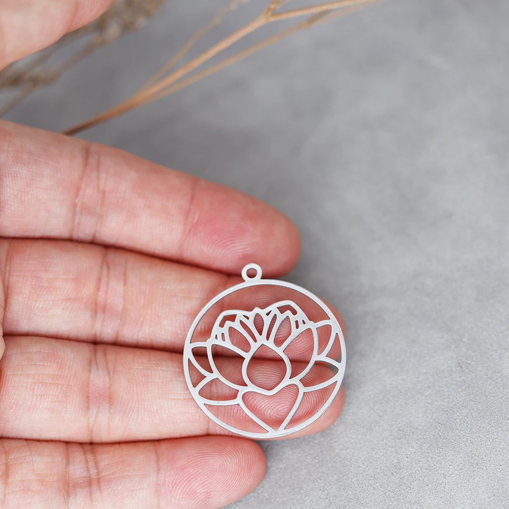 3pcs Exquiaite Amulet Moon Lotus Flower Charms DIY Craft Earrings Necklace Jewelry Making Yogo Buddhism Stainless Steel Pendant
