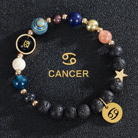 Zodiac Constellation Crystal Bracelet, 12 Signs Natural Stone Beaded Amulet