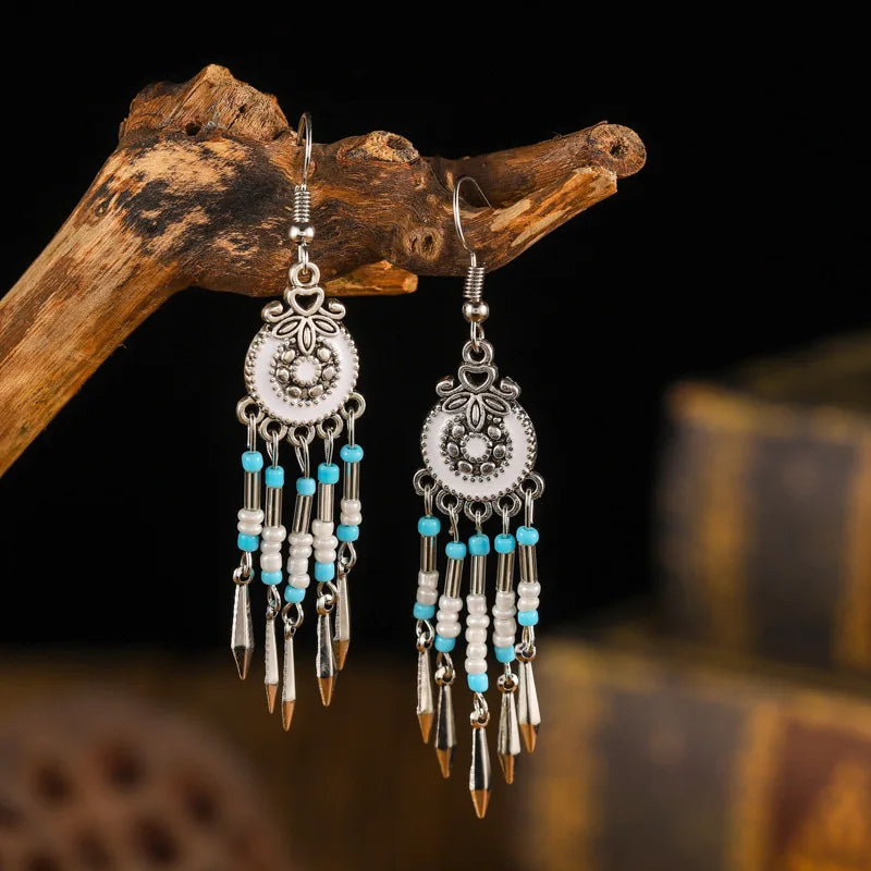 Bohemian Cute Drop Dangle Earrings For Women Geometric Enamel Handmade Beads Tassel Vintage Boho Earrings Jewelry Pendientes
