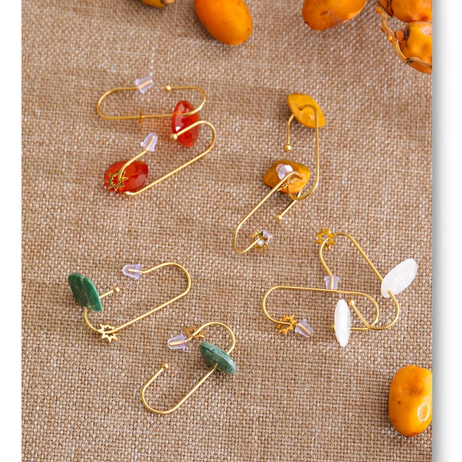 Natural Stone Square Drop Earrings, Tiger Eye Agate 14K Gold Waterproof Stainless Steel Jewelry