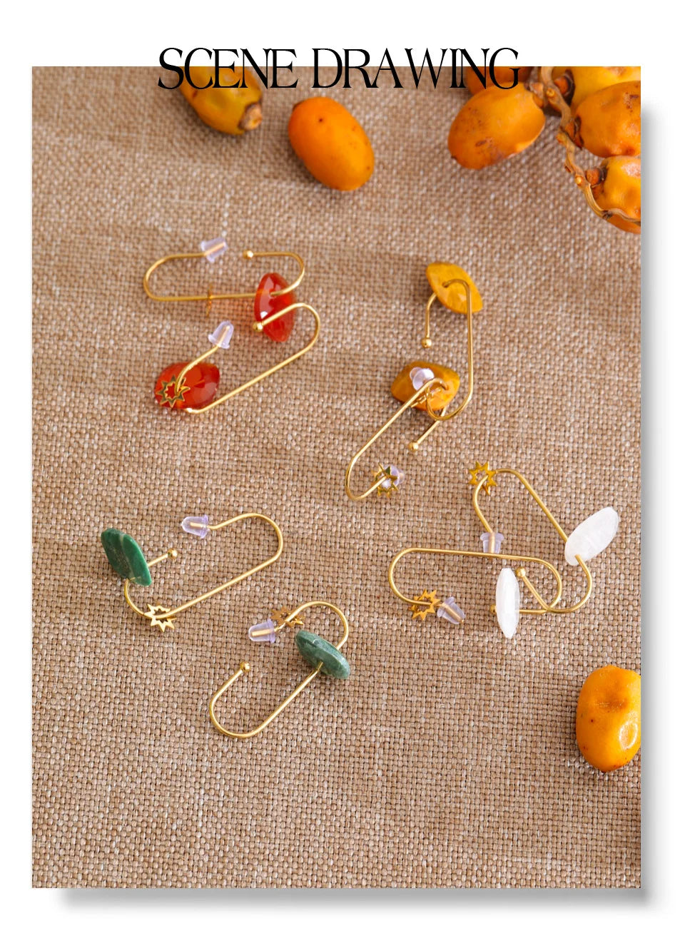 Yhpup Stainless Steel Natural Tiger Agate Stone Square Drop Earrings 14K Gold PVD Plated Chic French Fashion Waterproof Jewelry