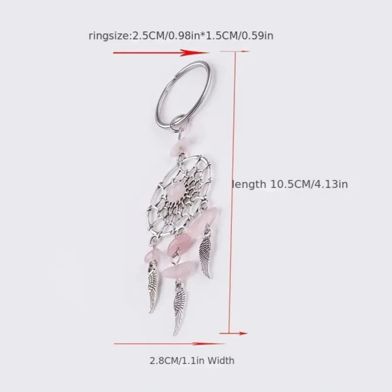 Natural Stone Dream Catcher Keyring Bag Charm Fashion Boho Jewelry Wing Keychain Opal For Women Girl Party Gift