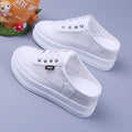 Half Slippers Women's Mesh Surface Hollowed Summer Versatile Student Bones Outdoor Breathable Closed Toe Mesh Casual Shoes White - Charlie Dolly