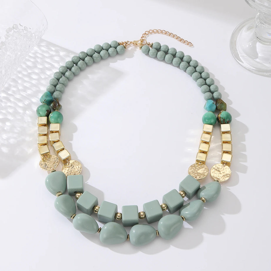 Chunky Acrylic Bead Hammered Disc Necklace Jewelry