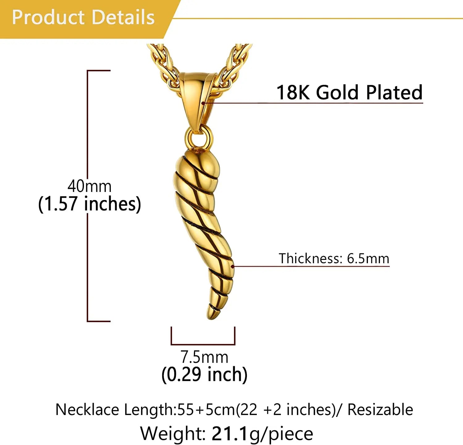 U7 Italian Horn Necklace Amulet Protection Charm Pepper Pendant Chili Cornicello for Men Women - Charlie Dolly