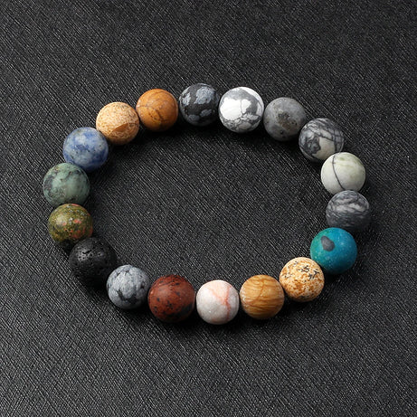 Nine Planets Solar System Beaded Bracelet, Natural Stone Galaxy Cosmic Talisman