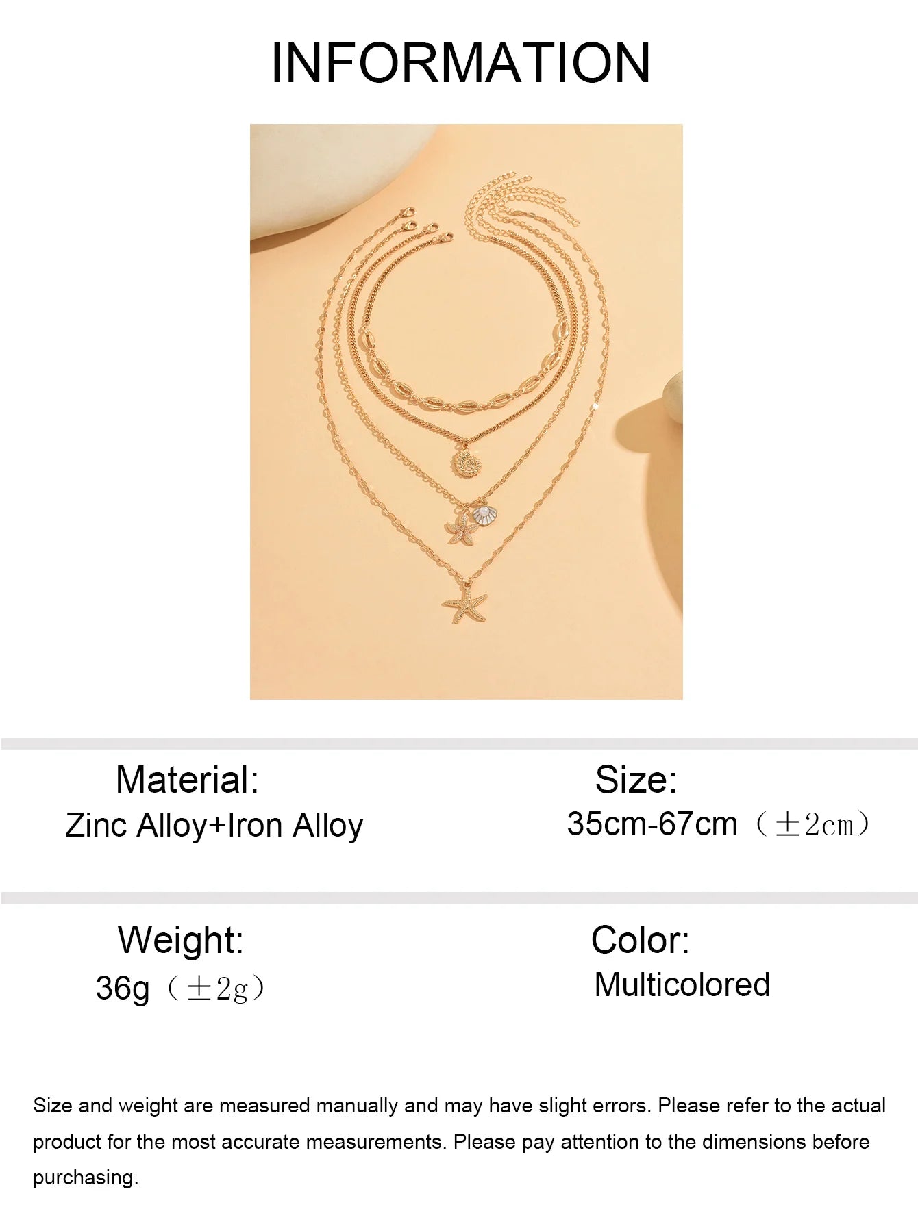 4-piece Layer Ocean Theme Necklace For Women Gold Starfish Shell Conch Pendant Vintage Boho Choker Chain Beach Jewelry Gift