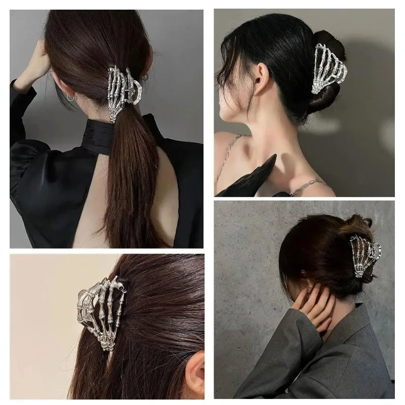 New 2023 Halloween Spider Skeleton Hair Claw Clips for Women Jewelry Accessories Black Silver Gold Large Barrette Party Headwear - Charlie Dolly