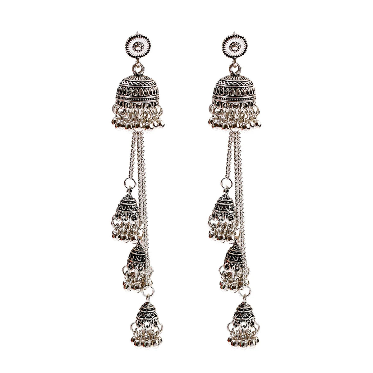 Indian Jhumka Earrings Gold Sliver Color Big Bells Drop Long Tassel Earring For Women Boho Gypsy Jewelry Gift