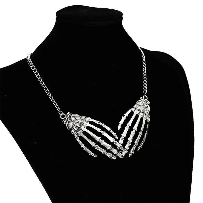 Gothic Punk Skeleton Hand Pendant Necklace For Women Vintage Hip Hop Skull Halloween Jewelry Party Accessories - Charlie Dolly