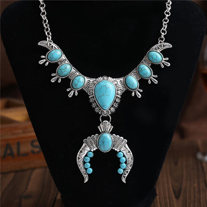 Indian Statement ox Horn Pendants Necklace Women Silver Plated Vintage Tribes Maxi Large Collar Necklace Jewelry