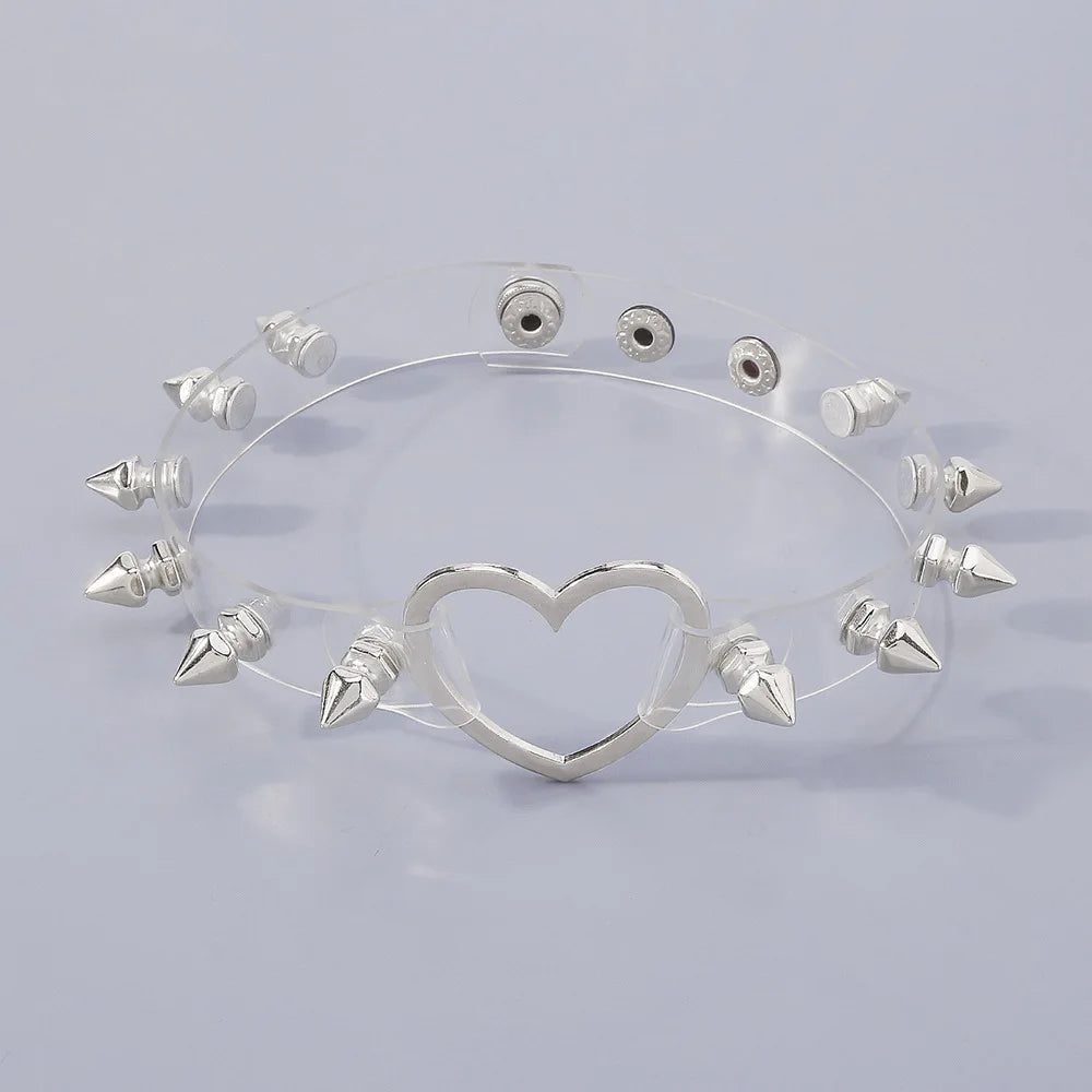 Punk Rock Heart Choker Spike Chocker Goth Steampunk Studded Collar Women Men Emo Fashion Halloween Gothic Jewelry - Charlie Dolly