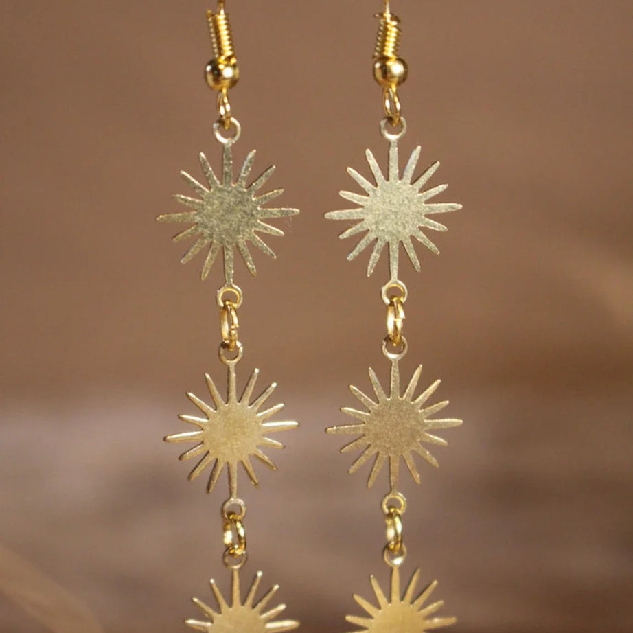 Gold Sun Celestial Boho Earrings Jewelry