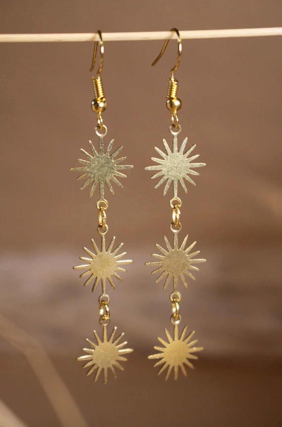Sun Earrings, Boho Jewelry, Sun Jewelry, Astrology Earrings, Gold Color Sun Earrings, Dazzling Gold Color Sun Earrings
