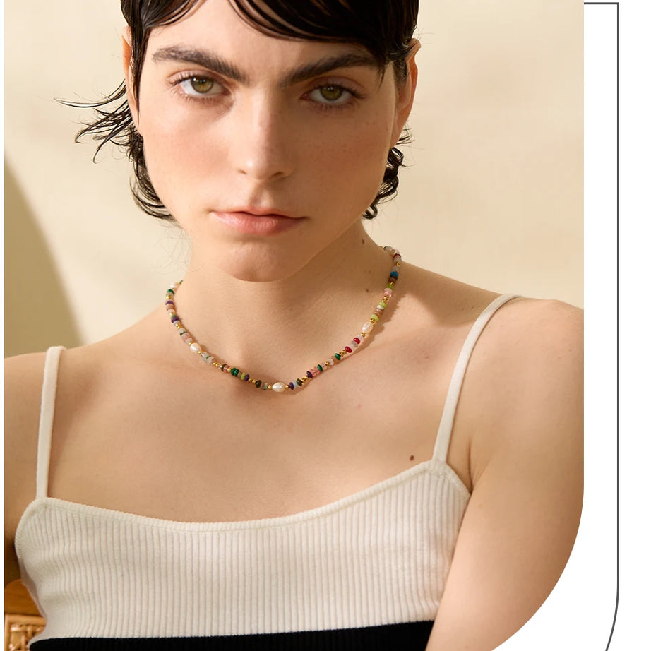 Natural Pearl Stone Boho Necklace