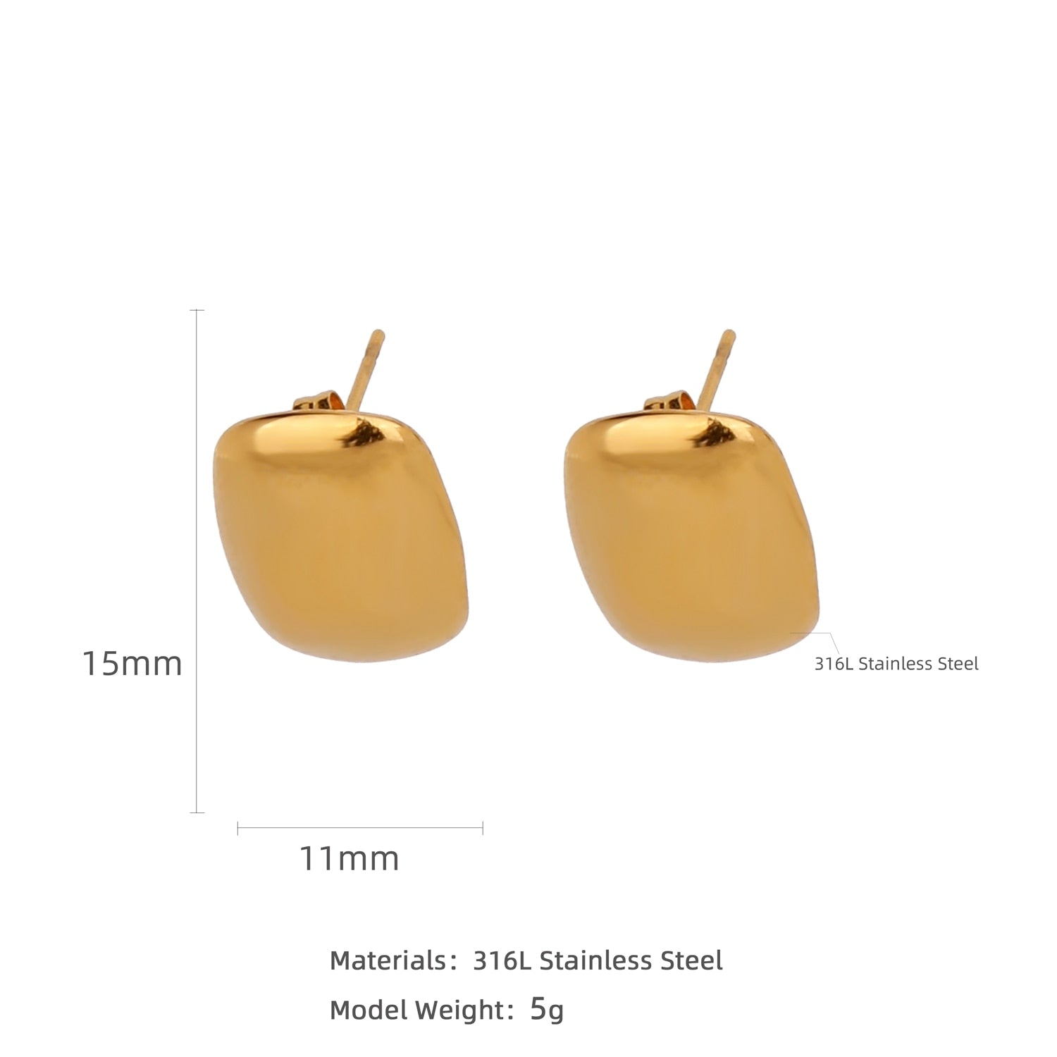 HONGTONG Earrings Irregular Love Shape Stainless Steel Earrings Women's Fashion Cute Metal Texture 18k Earrings Gold Plated - Charlie Dolly