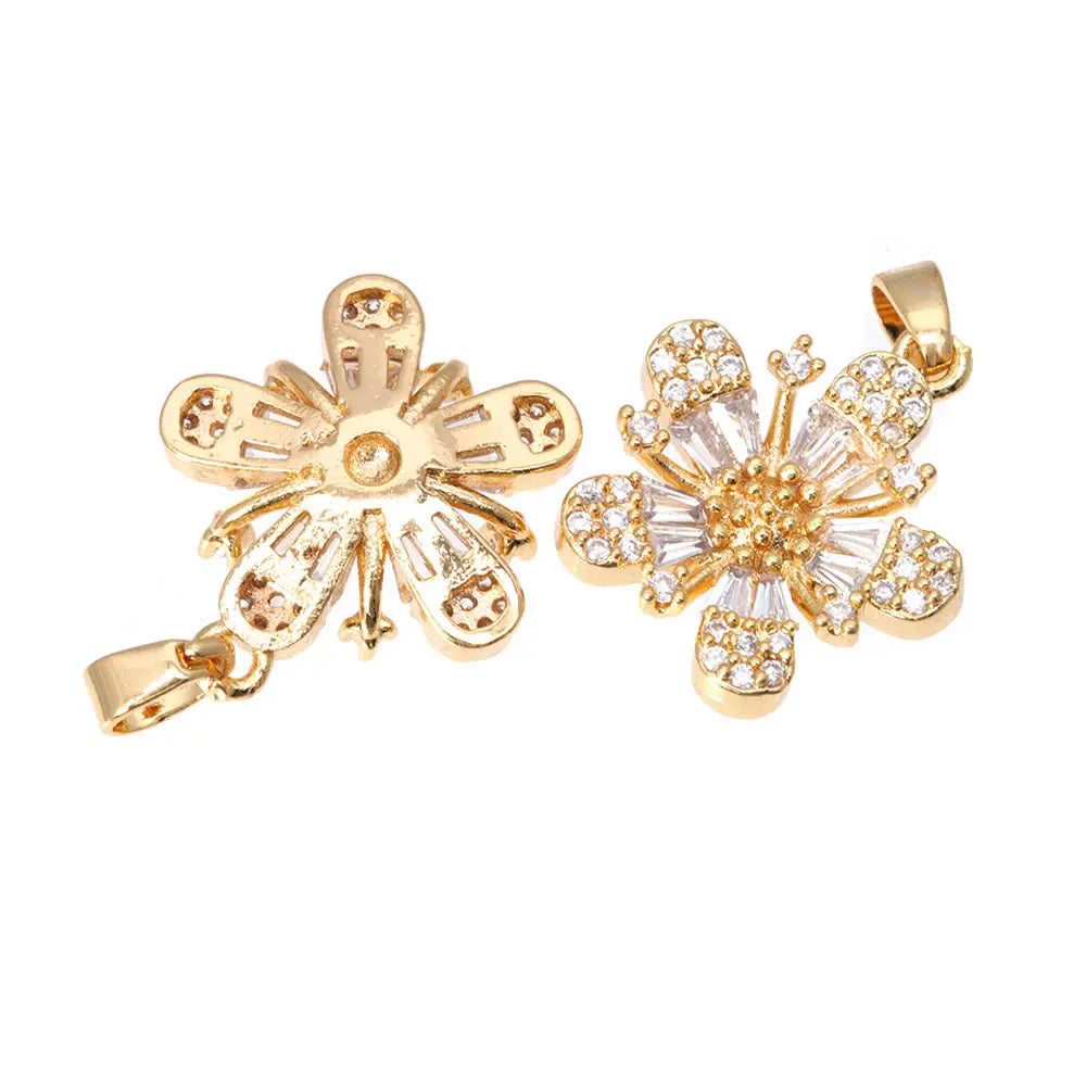 18K Gold Color Brass and Zircon Lotus Flower Necklaces Charms Pendants High Quality Diy Jewelry Accessories Making Supplies