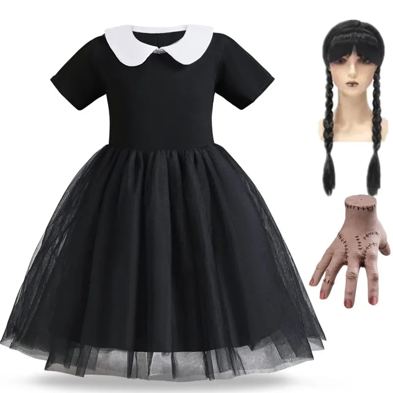 Wednesday Adams Costume Girl Carnival Party Movie Cosplay Dress Wednesday Easter Halloween Costume for Kids 3-12 Years