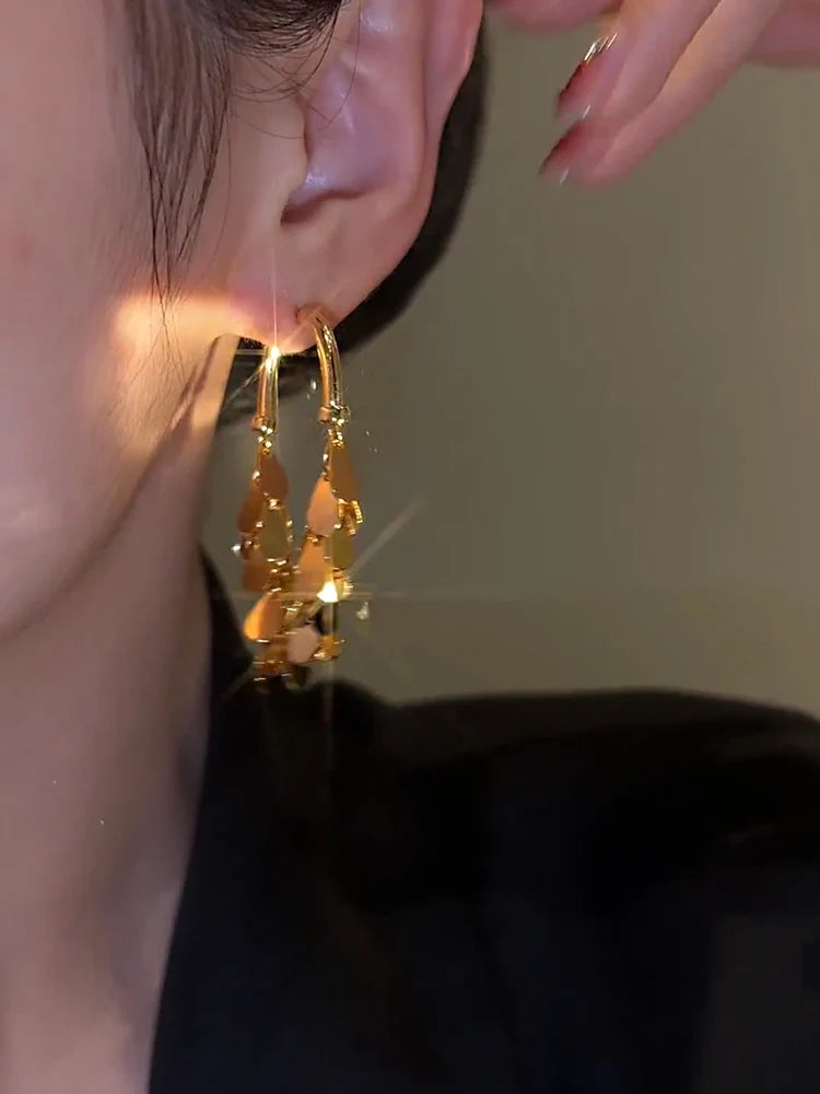 kshmir 2023 Design  Metal Sequin Earrings Female Retro Drop tassel geometric studs - Charlie Dolly