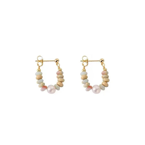 Natural Stone & Pearl Beaded Drop Earrings, Vacation Boho Summer Jewelry