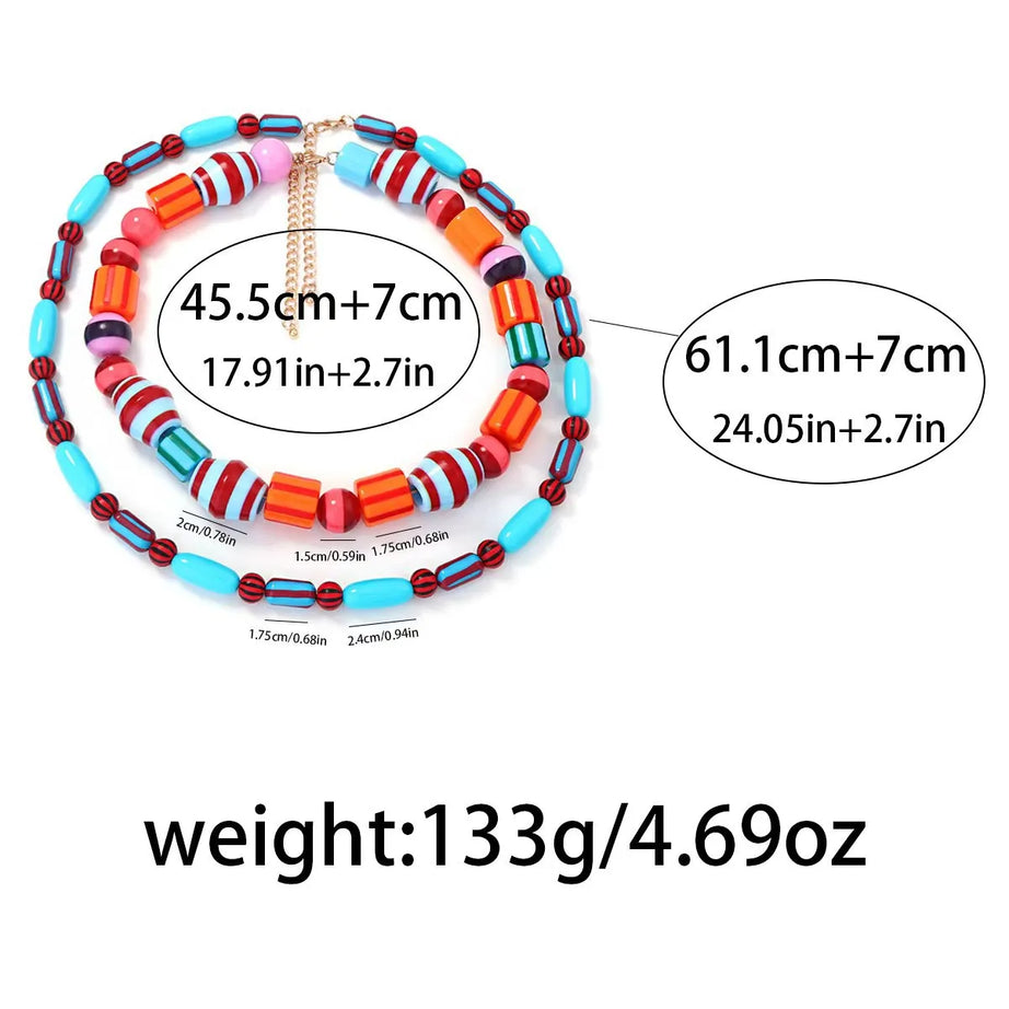 Colorful Resin Bead Double Layer Choker Necklace Jewelry