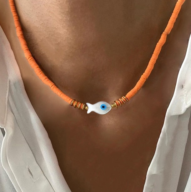 Boho Classic Vintage Jewelry Necklace For Woman heart shell Turkish Eyes Accessories Short Choker Fashion Charm - Charlie Dolly