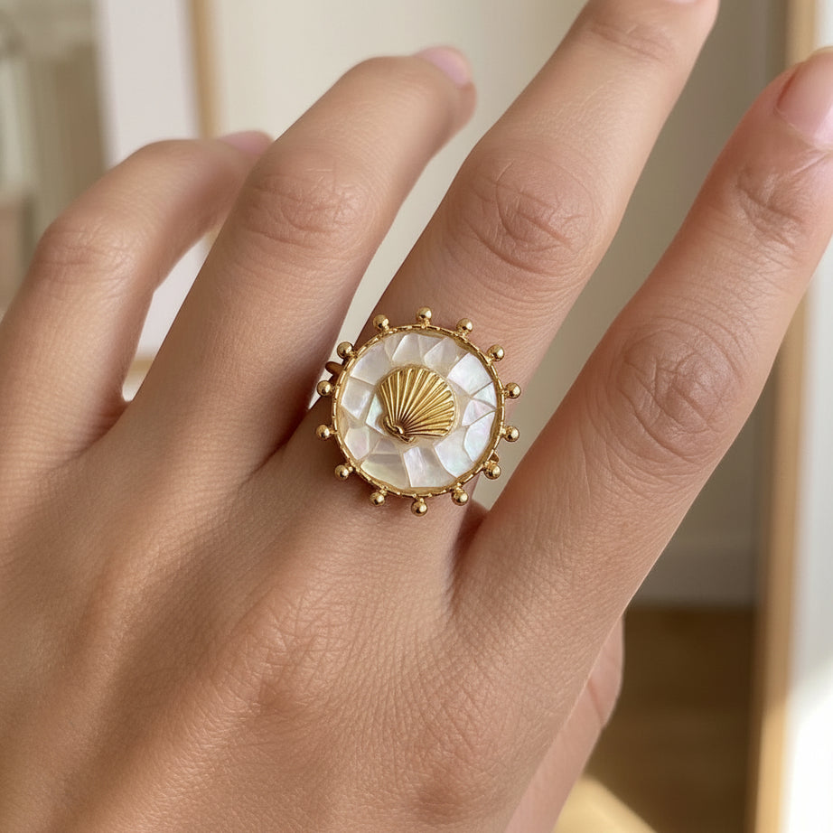 Gold Plated Stainless Steel Natural Shell Ring