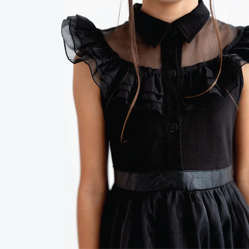 Wednesday Addams Family Costume Girls Halloween Cosplay Dresses Fantasia Wandinha Gothic Wind Vestidos Kids Carnival Dress New - Charlie Dolly