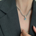 New 925 Sterling Silver Square Blue Zirconia Necklace Cuban Type Choker Matching Party Gift Exquisite Women's Jewelry - Charlie Dolly