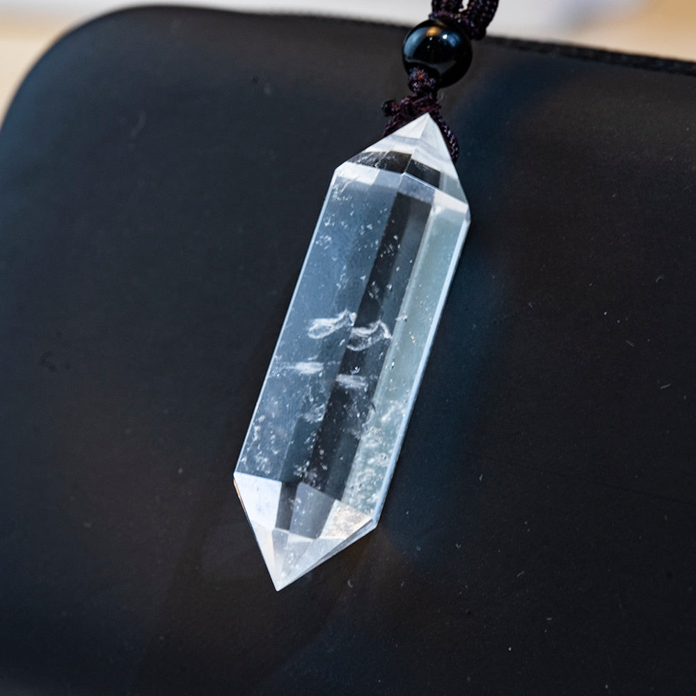 1PCS Natural Crystal Quartz Double Point Pendant Crystal Column Men and Women Pendant Aura Energy Healing Stone Necklace Gift - Charlie Dolly