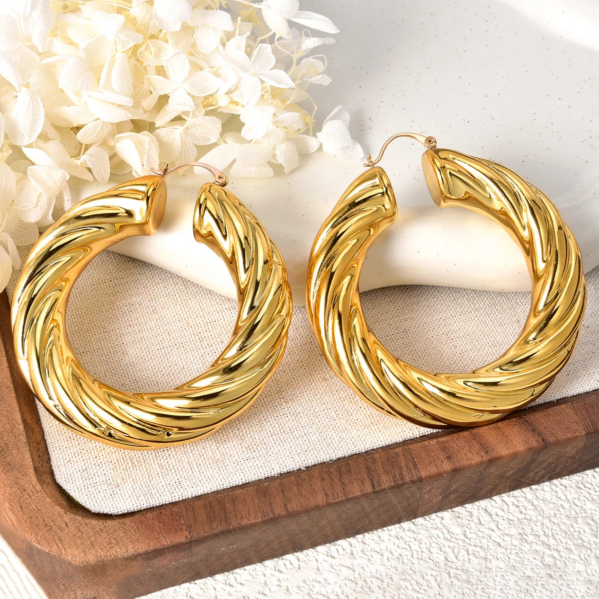 Large Gold Hoop Earrings for Women 18K Gold Plated Circle Boho Statement Jewelry Gift Wedding Anniversary Birthday Party