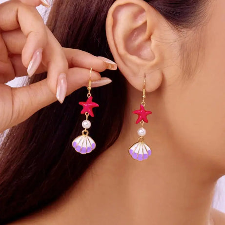 Pearl, Conch and Starfish Cute Boho Earrings