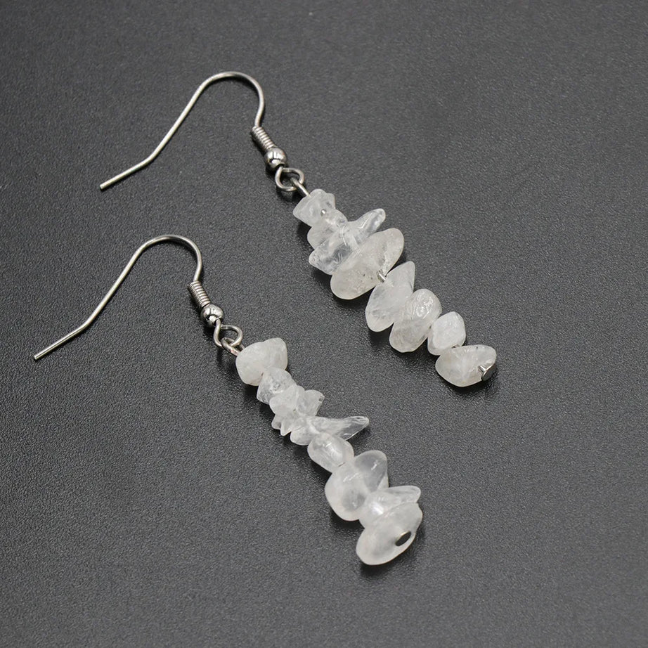 Chip Natural Stone Crystal Earrings Raw Gemstone Amethyst Lapis Lazuli Tiger's Eye Rose Quartz Chakra Earring - Charlie Dolly