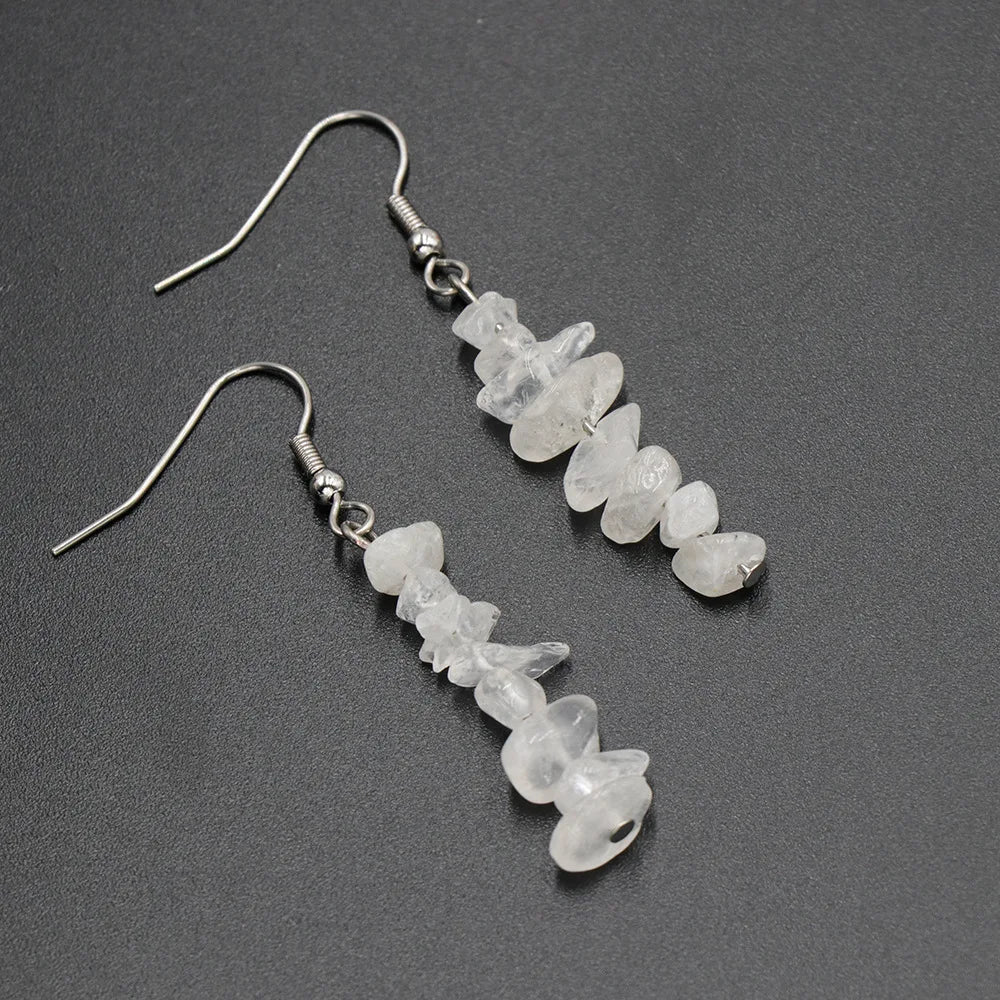 Chip Natural Stone Crystal Earrings Raw Gemstone Amethyst Lapis Lazuli Tiger's Eye Rose Quartz Chakra Earring