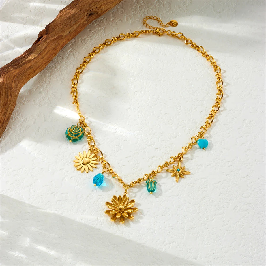 Gold Lotus Flower & Butterfly Pendant Necklace, Stainless Steel Boho Transformation Talisman