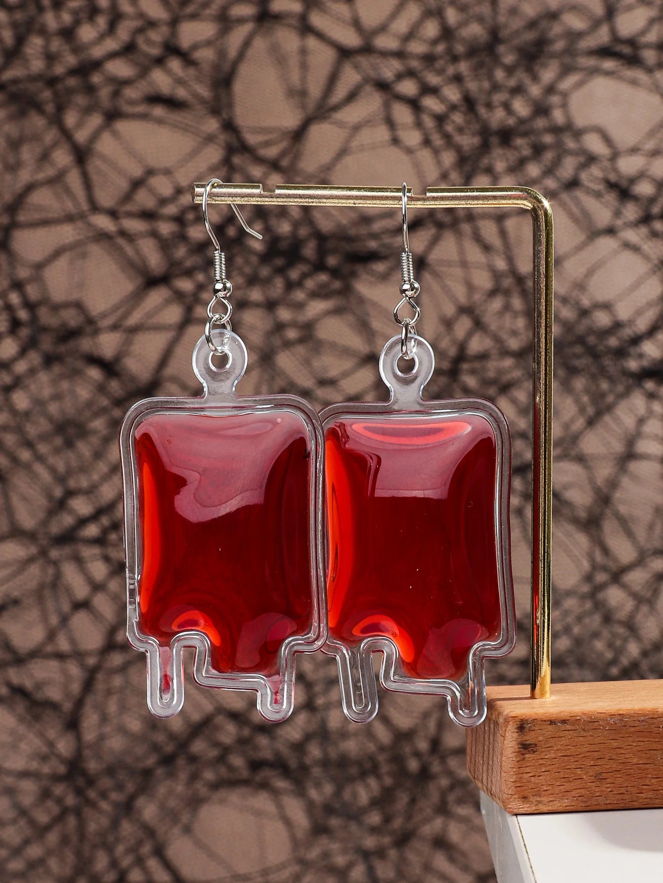 New Halloween Big Plasma Blood Bag Acrylic Drop Earrings for Women Creative Gothic Blood Pack Long Earring Vampire Jewelry Gifts - Charlie Dolly