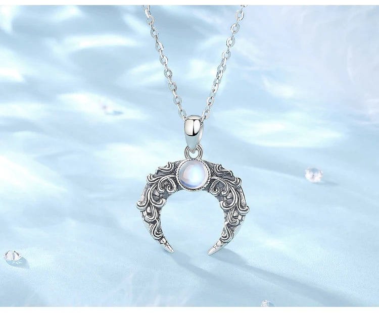 Eudora 925 Sterling Silver Moon Necklace for Women Man Vintage Tree of Life Moonstone Amulet Pendant Personality Jewelry Gift