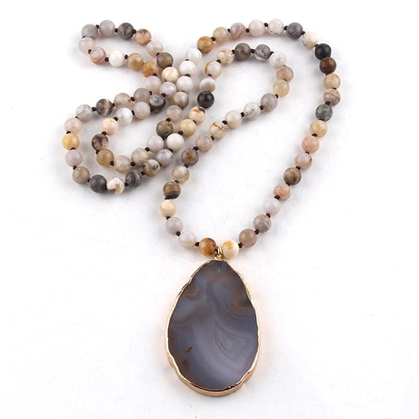 Knotted Agate Stone Beaded Necklace Jewelry