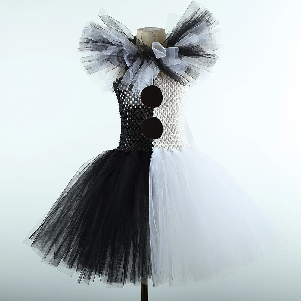 Terrifier Art The Clown Costume Girl Black White Fancy Tutu Dress Horror Joker Dress for Kids Halloween Carnival Party Costumes - Charlie Dolly