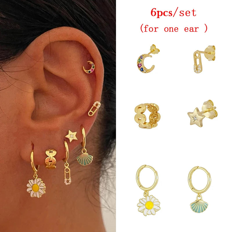 ISUEVA Gold Plated Hoop Earrings Set for Women Retro Boho Piercing Ear Cuffs Stud Drop Dangle Earrings 2023 Jewelry Accessories