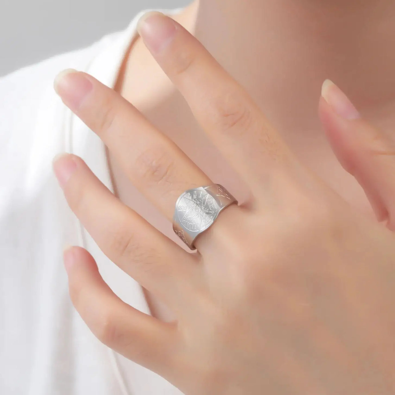 ليكجريت سلتيك الخماسي الدائري للنساء الرجال باقان ويكان خواتم مفتوحة مجوهرات من صلب لا يصدأ هدية روحية للحماية الإملائية