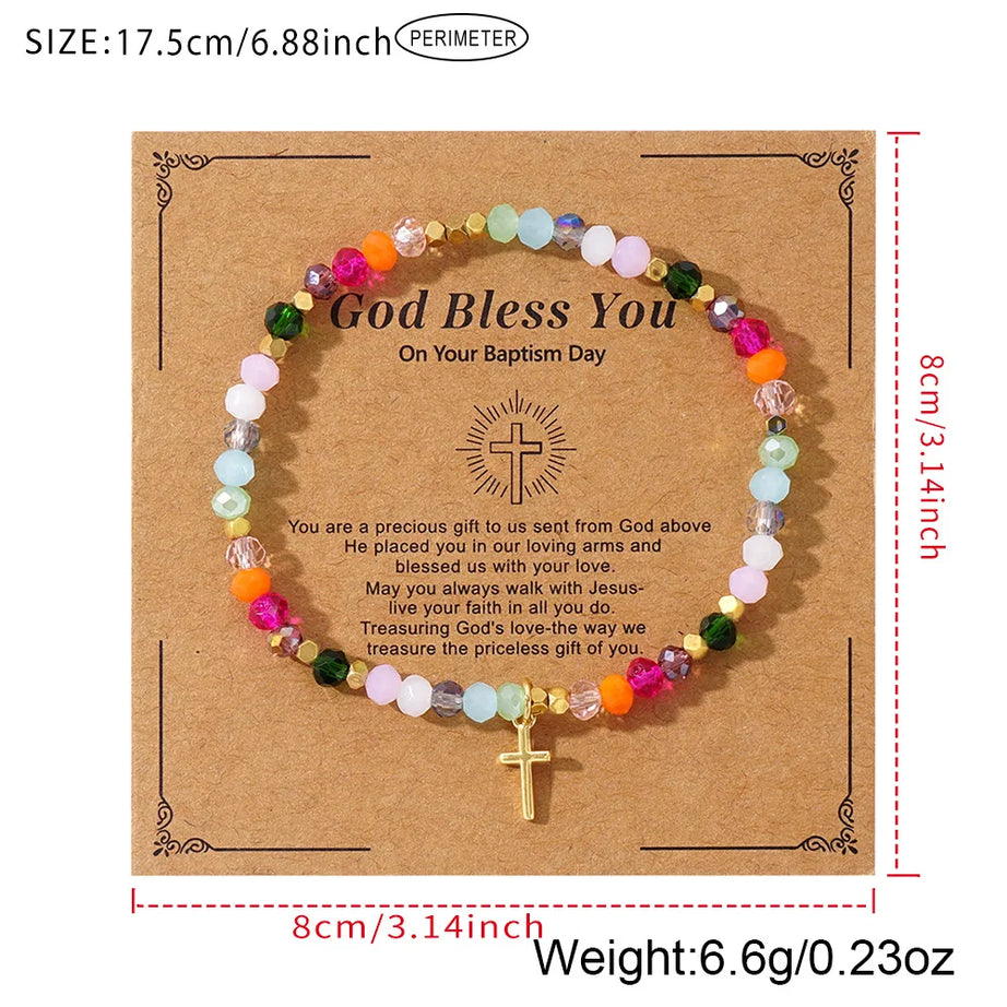 Cross Charm Crystal Beaded Bracelet