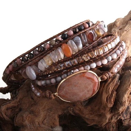 Fashion Handma Bohemian Jewelry Boho Bracelet Mixed Natural Stones Charm 5 Strands Wrap Bracelets Gift for Women girls - Charlie Dolly